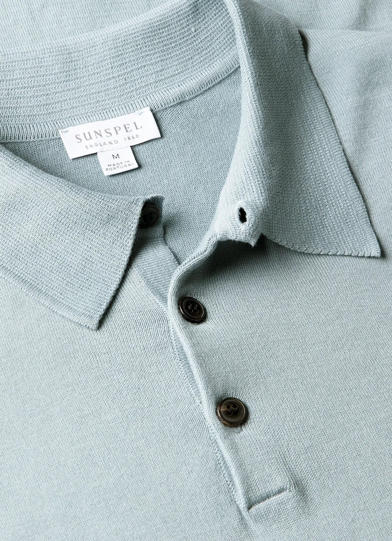 Men's Sea Island Cotton Knit Polo Shirt in Stone Blue sold by Sunspel product image thumbnail 4