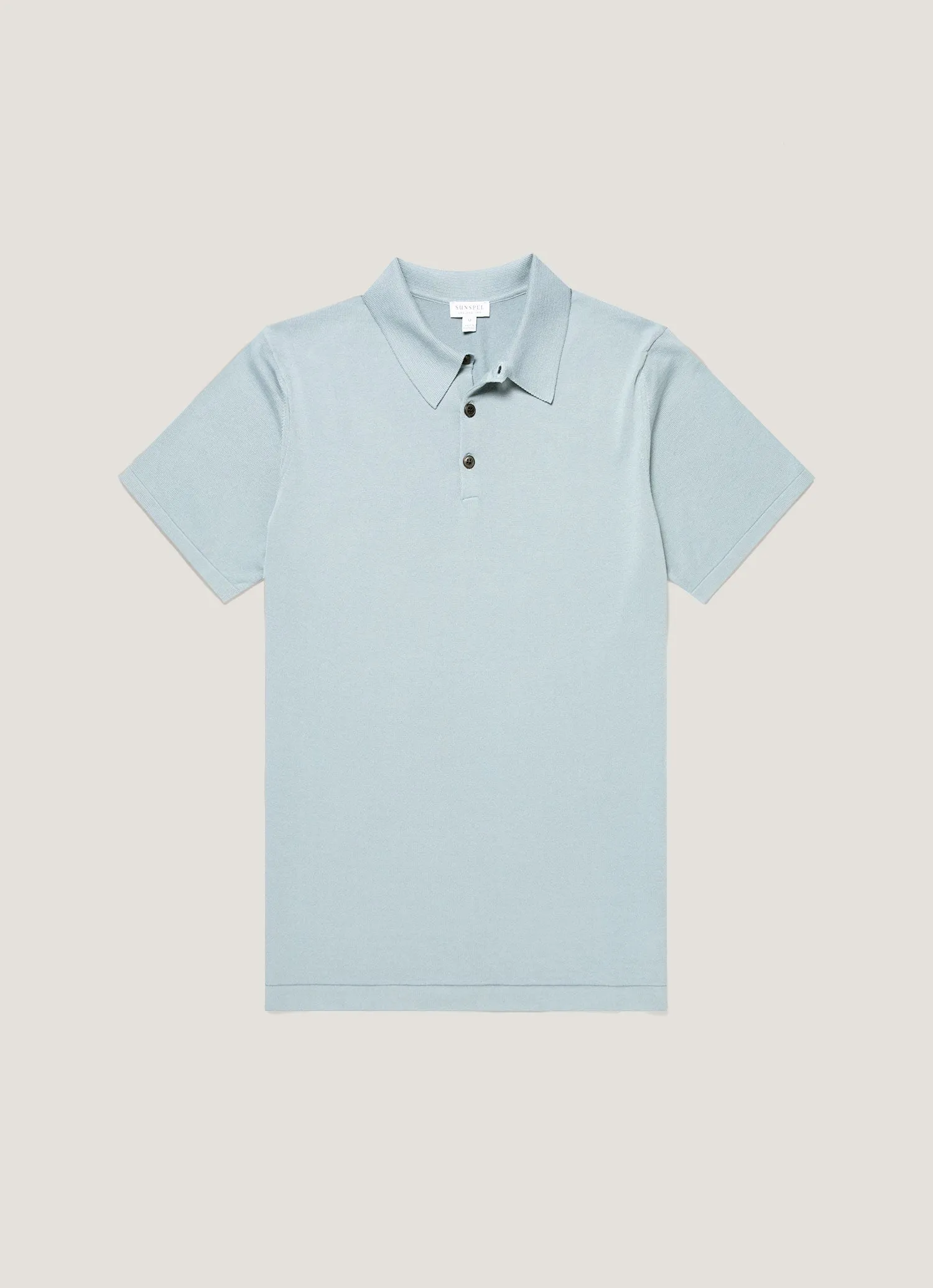 Men's Sea Island Cotton Knit Polo Shirt in Stone Blue sold by Sunspel