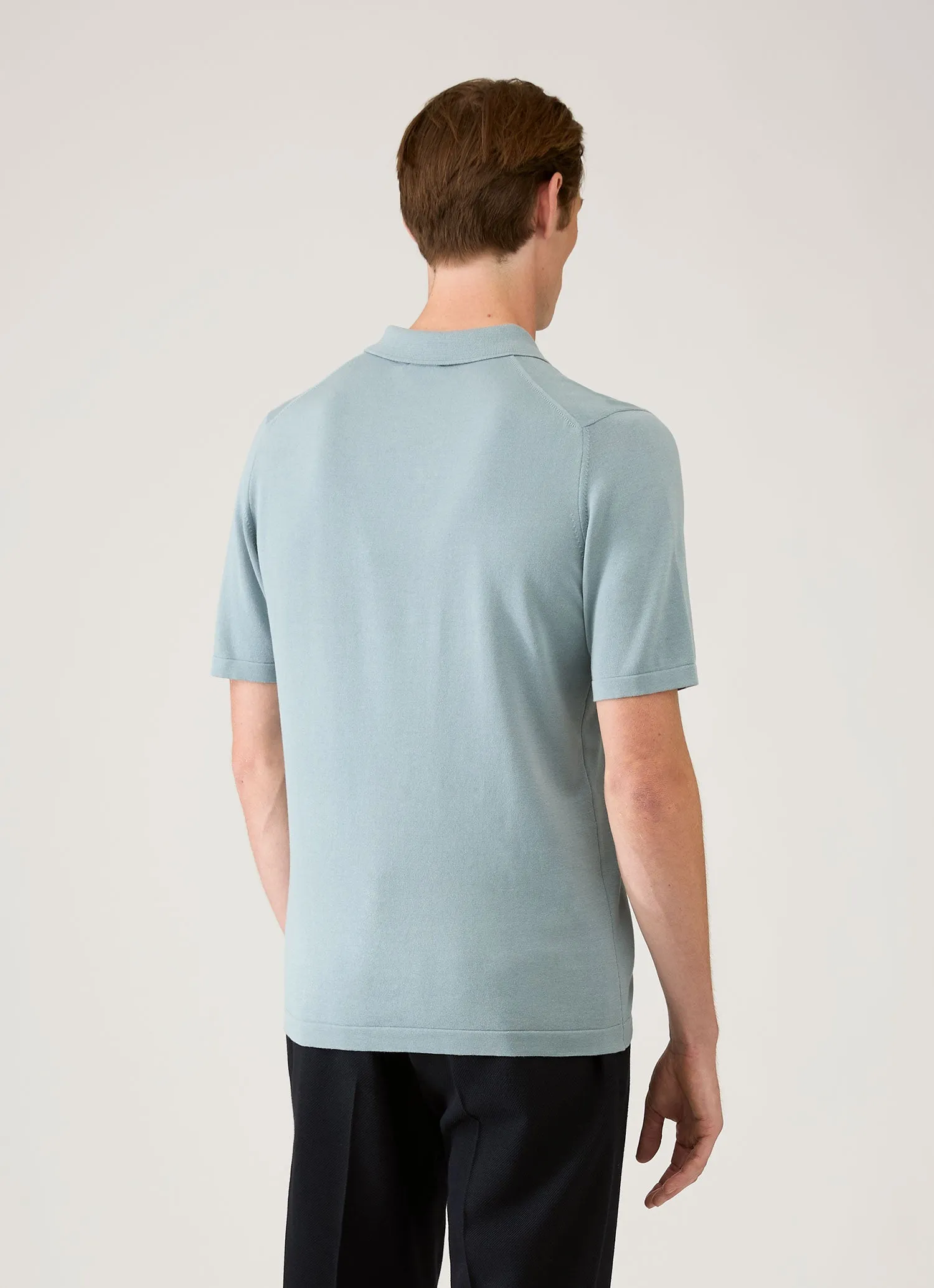Men's Sea Island Cotton Knit Polo Shirt in Stone Blue sold by Sunspel product image thumbnail 5