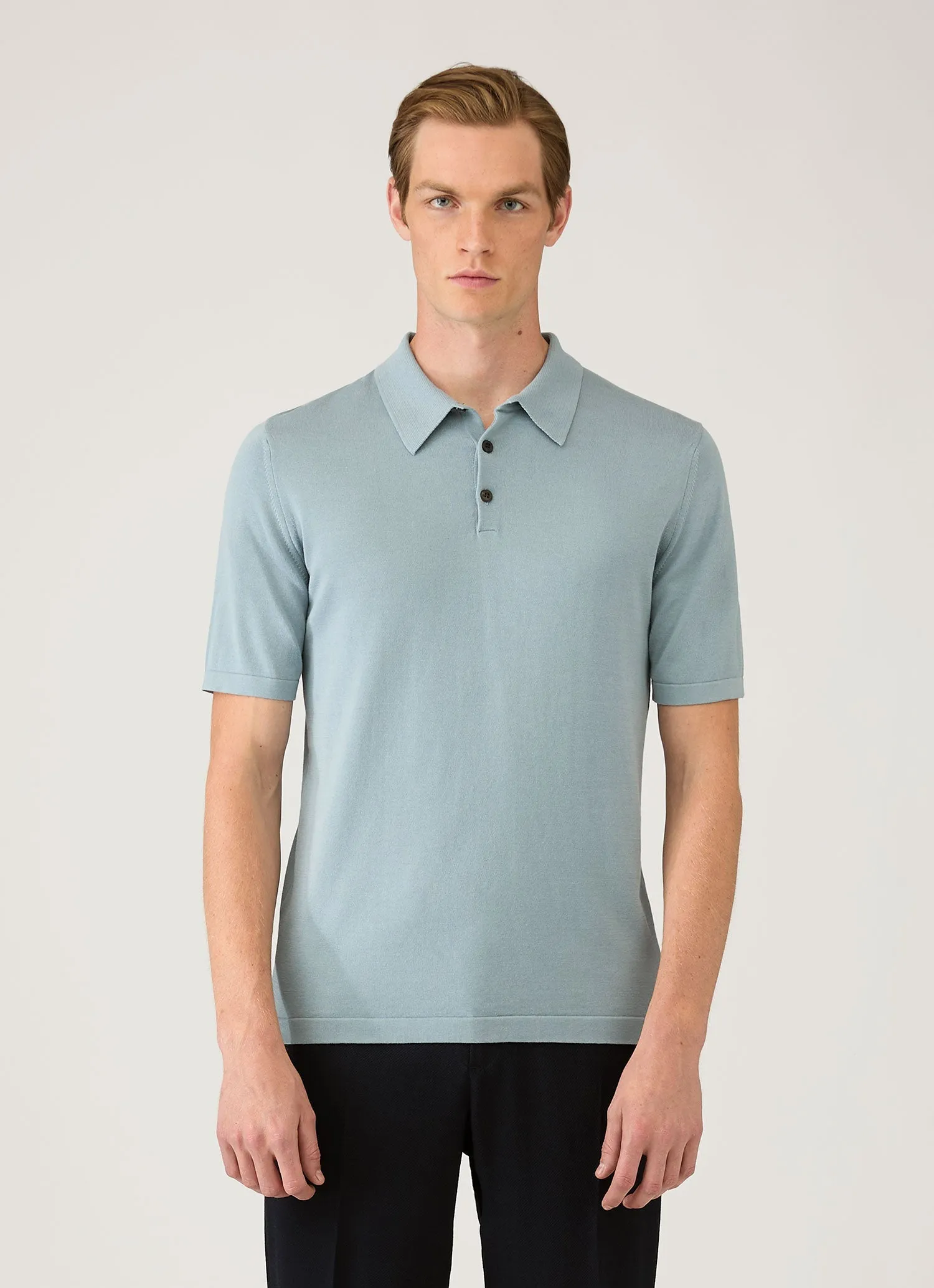Men's Sea Island Cotton Knit Polo Shirt in Stone Blue sold by Sunspel product image thumbnail 2