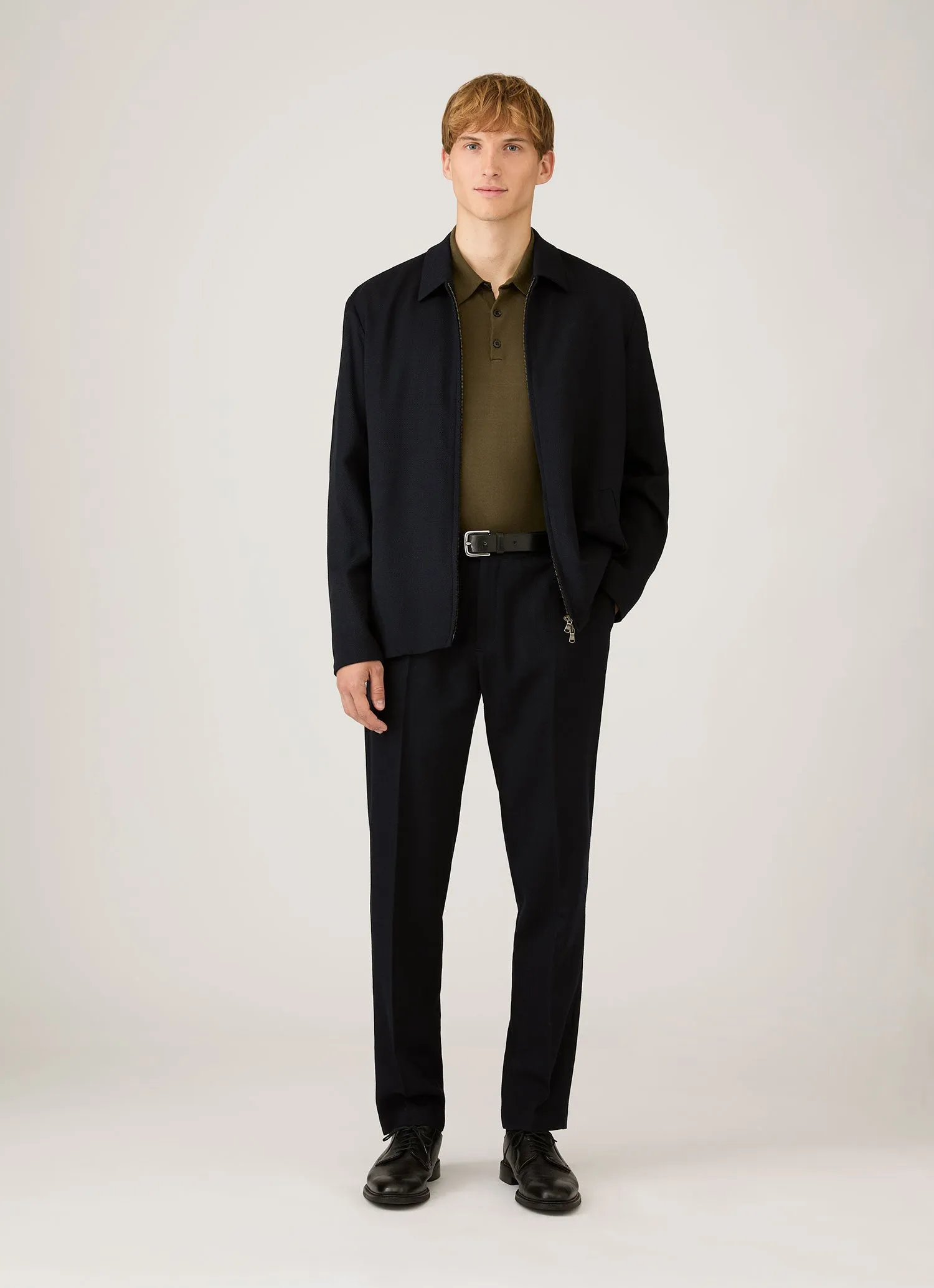 Men's Sea Island Cotton Knit Polo Shirt in Deep Olive sold by Sunspel product image thumbnail 3