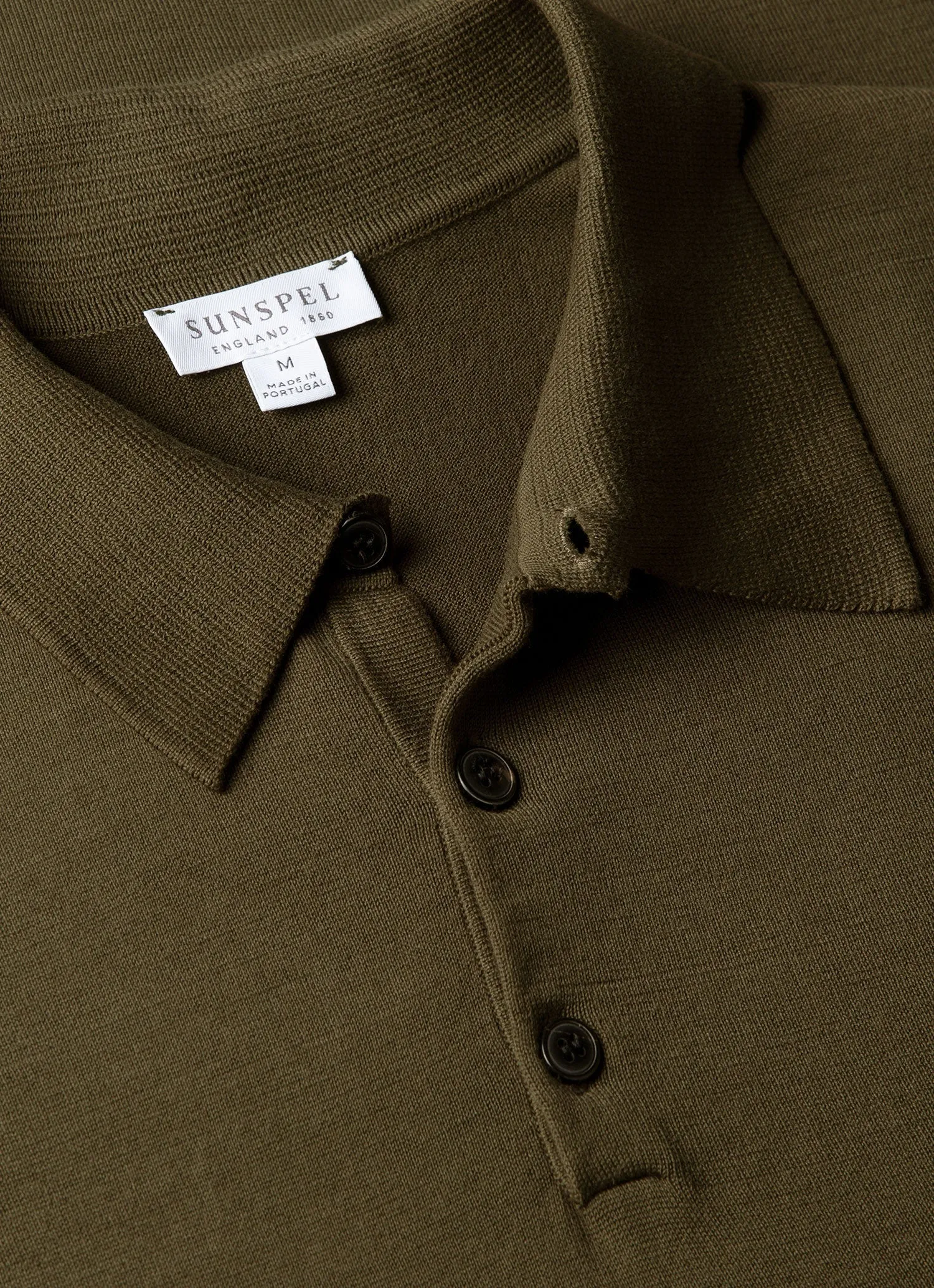 Men's Sea Island Cotton Knit Polo Shirt in Deep Olive sold by Sunspel product image thumbnail 4