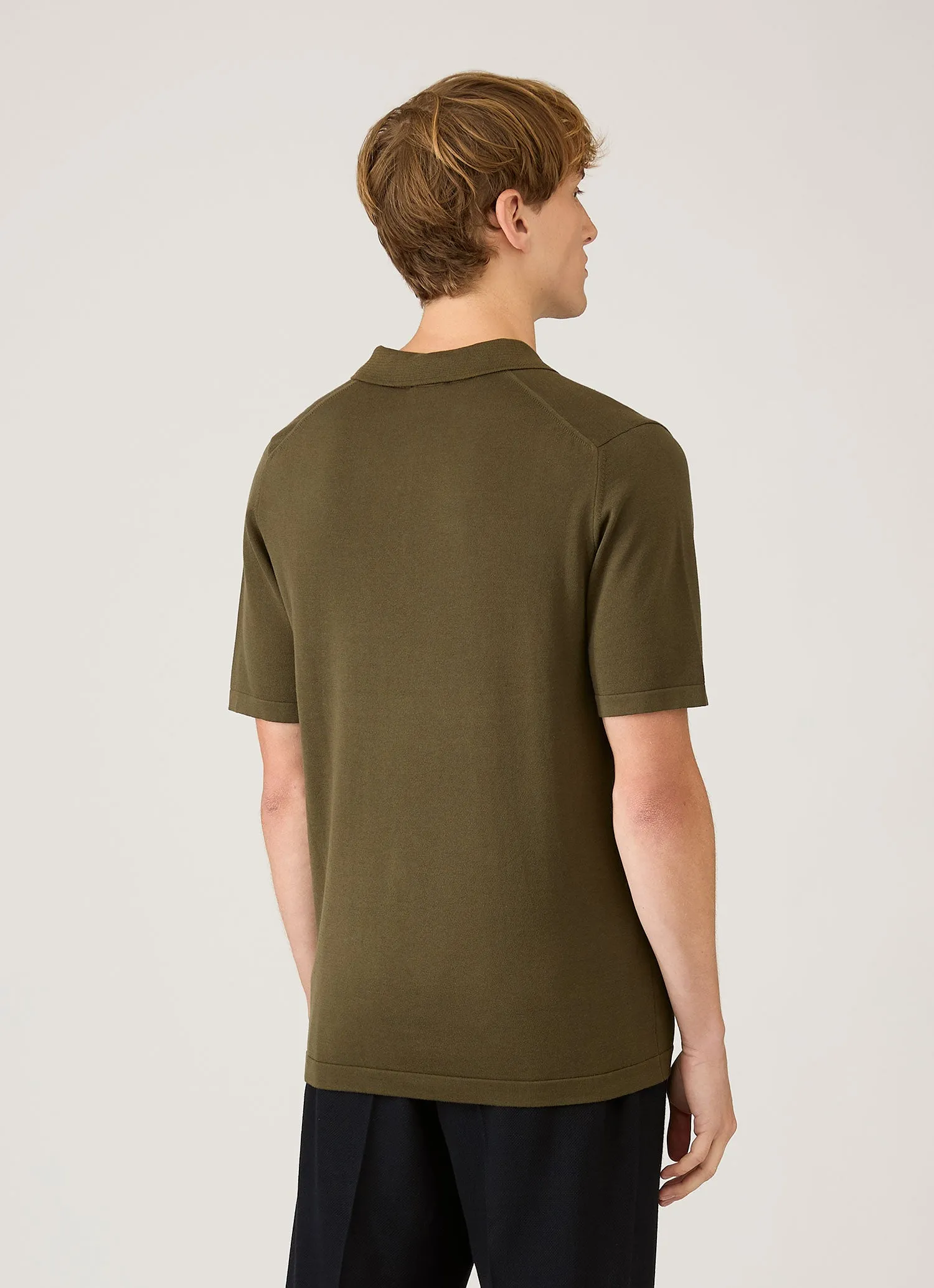 Men's Sea Island Cotton Knit Polo Shirt in Deep Olive sold by Sunspel product image thumbnail 5