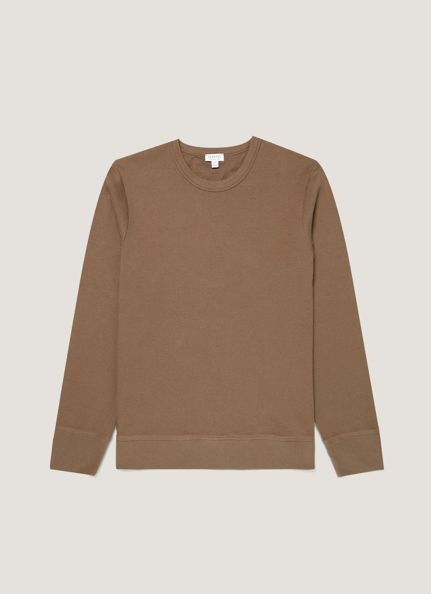 Men's Long Sleeve Cellulock Crew Neck in Dark Cedar sold by Sunspel