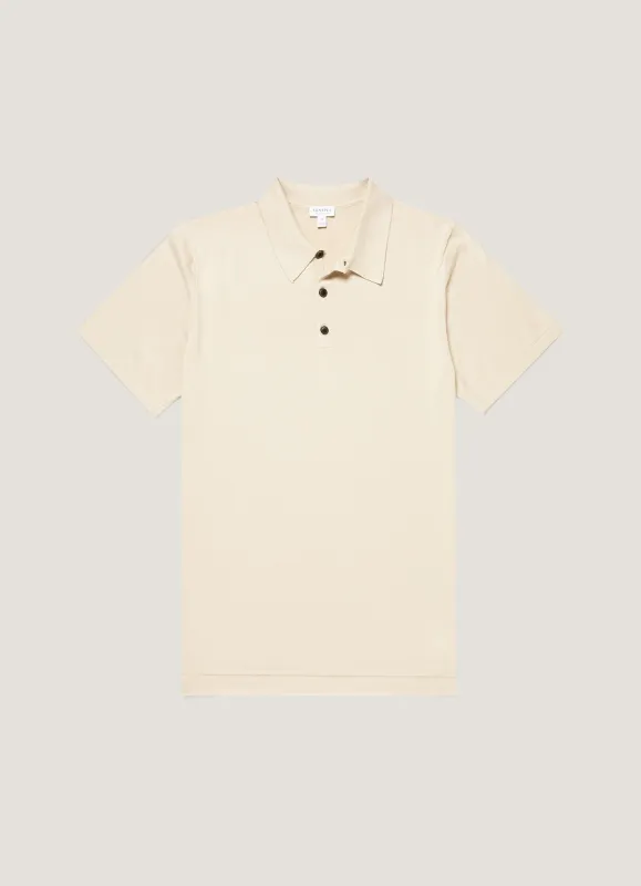Men's Sea Island Cotton Knit Polo Shirt in Hazelwood sold by Sunspel