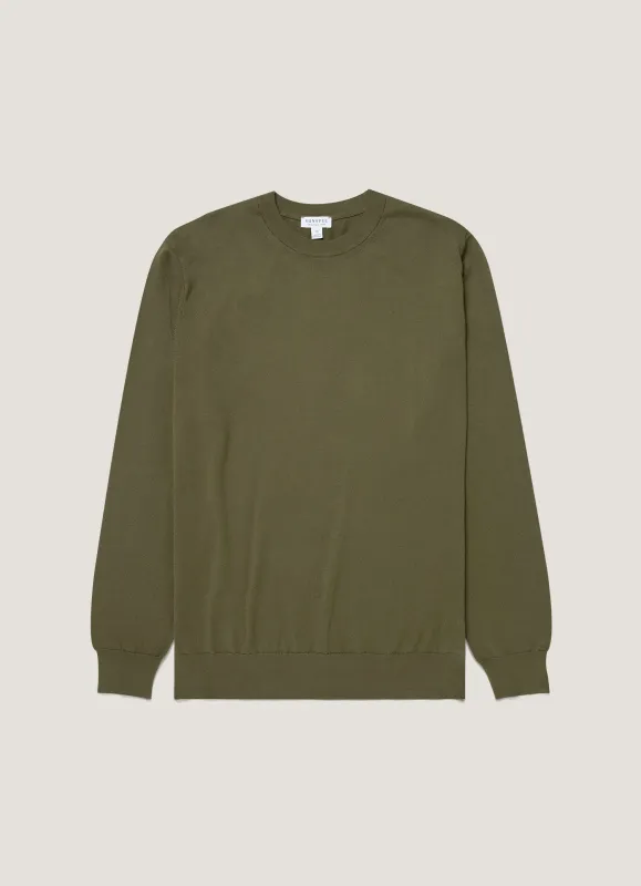 Men's Lightweight Cotton Jumper in Khaki sold by Sunspel