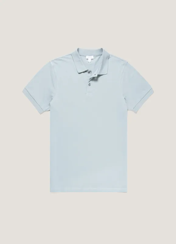 Men's Piqué Polo Shirt in Stone Blue sold by Sunspel