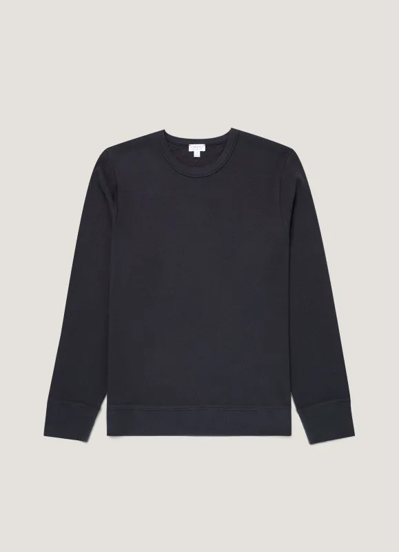 Men's Long Sleeve Cellulock Crew Neck in Navy sold by Sunspel