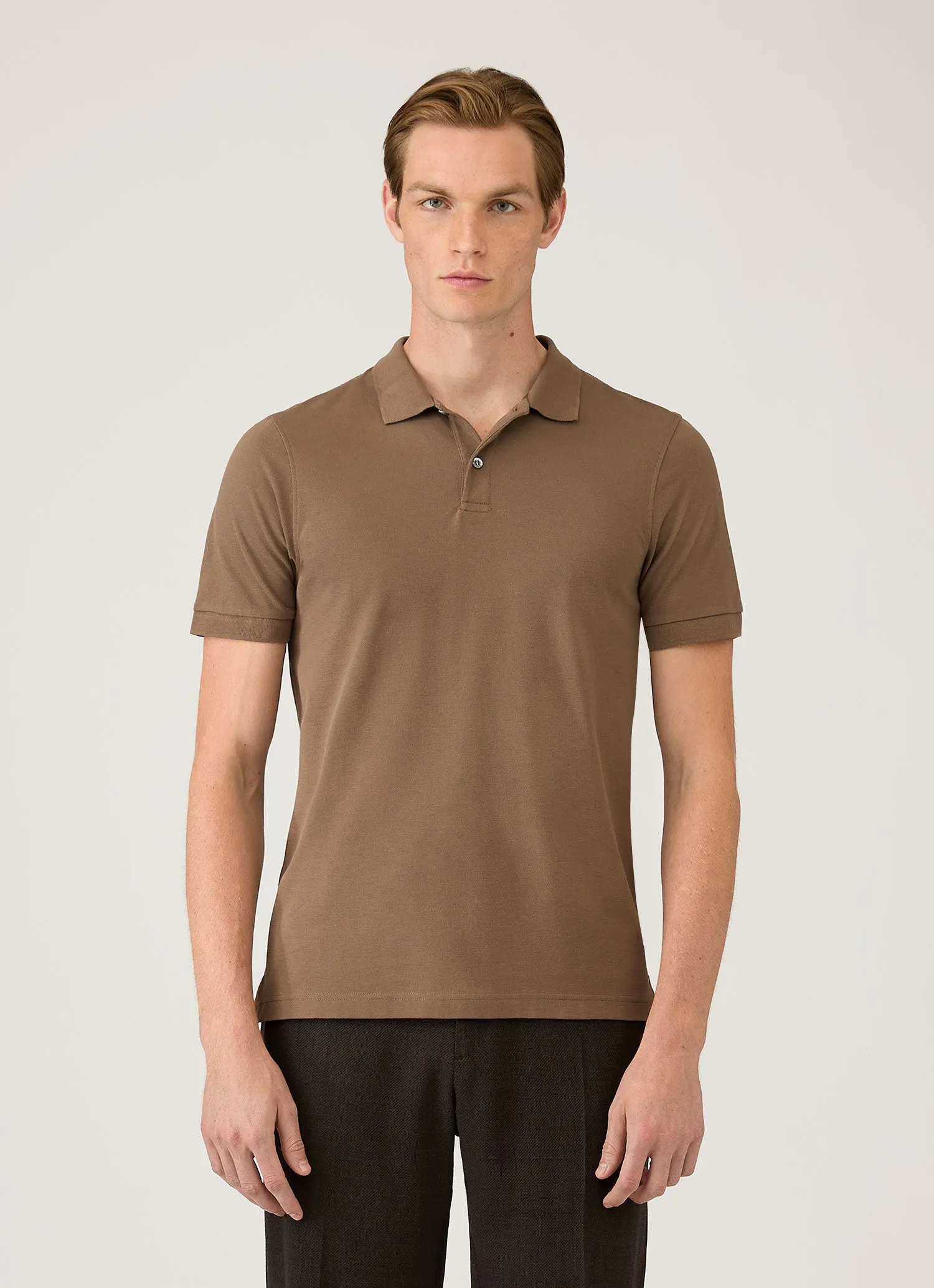 Men's Piqué Polo Shirt in Dark Cedar sold by Sunspel product image thumbnail 2