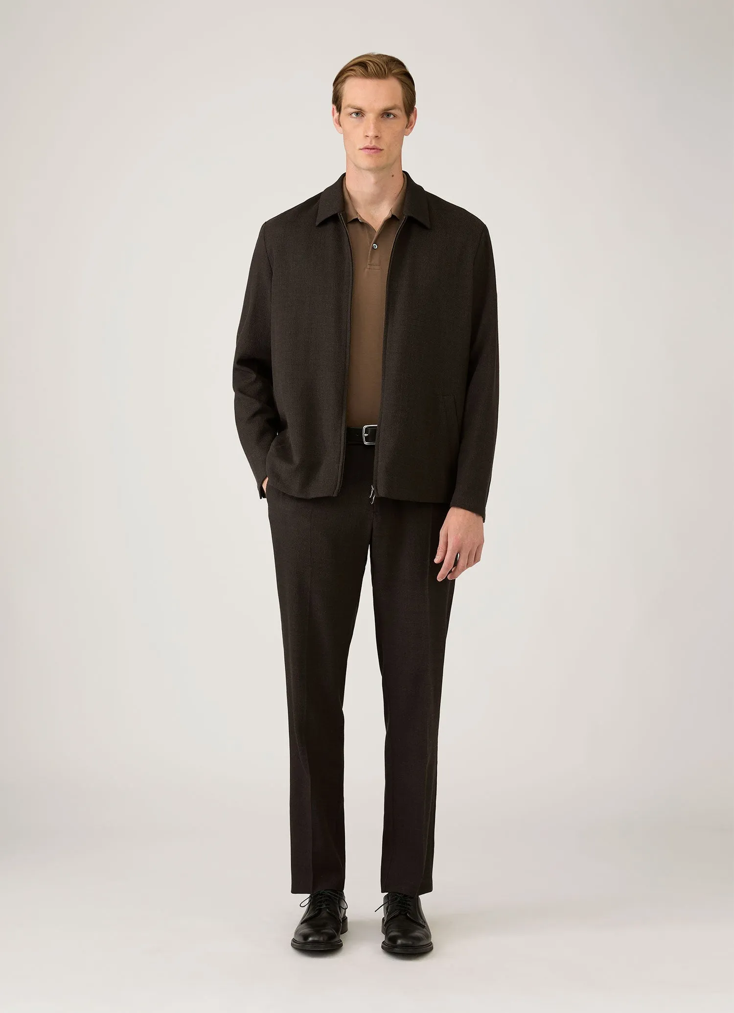 Men's Piqué Polo Shirt in Dark Cedar sold by Sunspel product image thumbnail 3