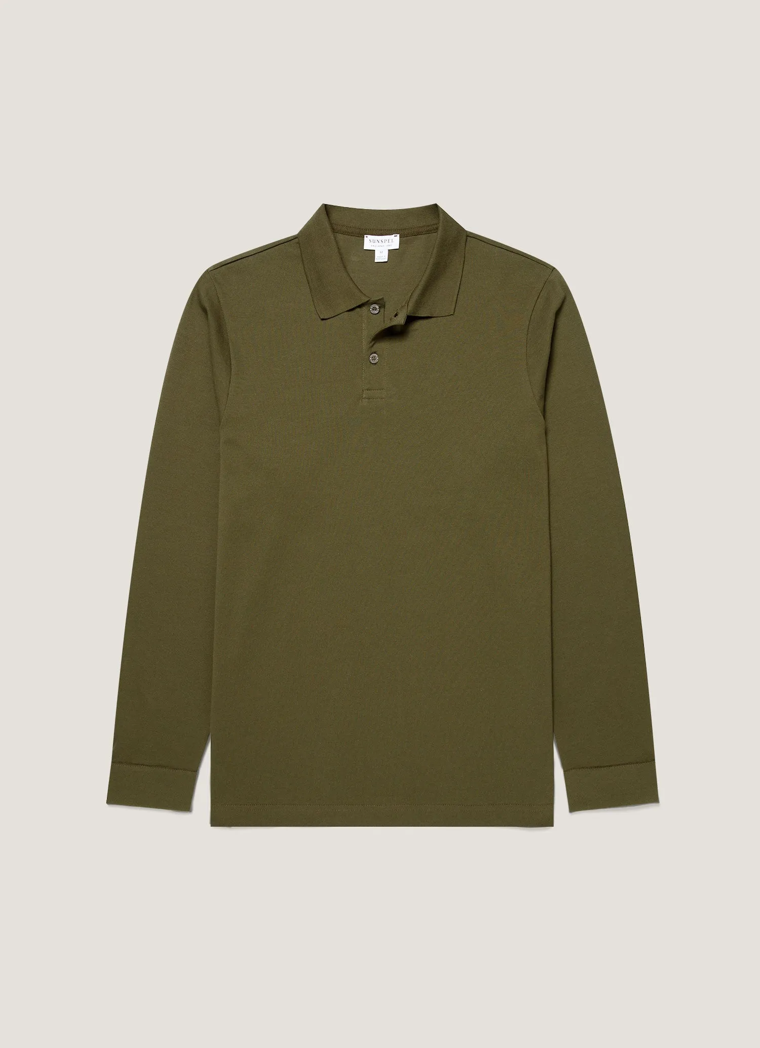 Men's Long Sleeve Piqué Polo Shirt in Deep Olive sold by Sunspel
