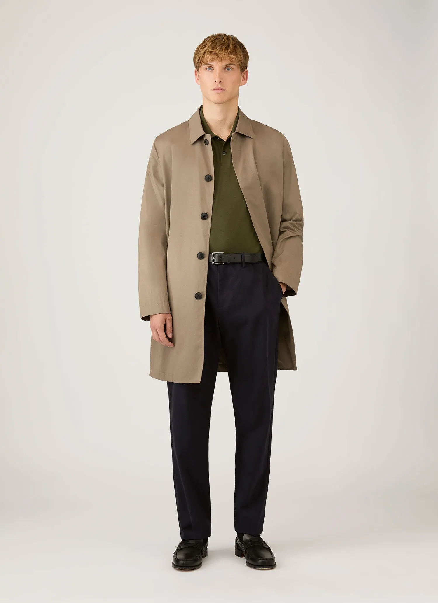 Men's Long Sleeve Piqué Polo Shirt in Deep Olive sold by Sunspel product image thumbnail 3