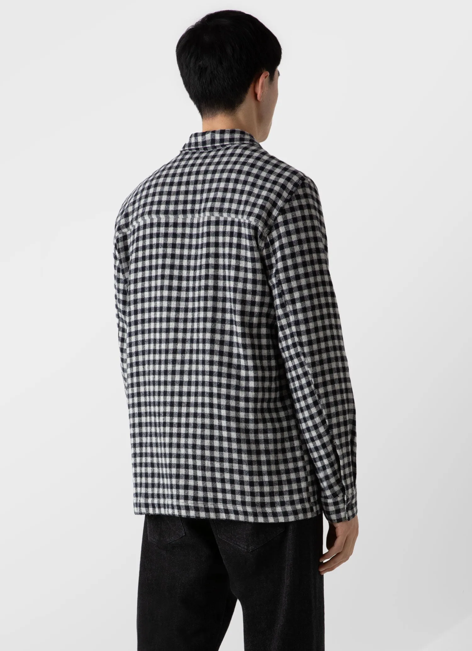 Men's Heavy Flannel Overshirt in Navy/Ecru Check sold by Sunspel product image thumbnail 4