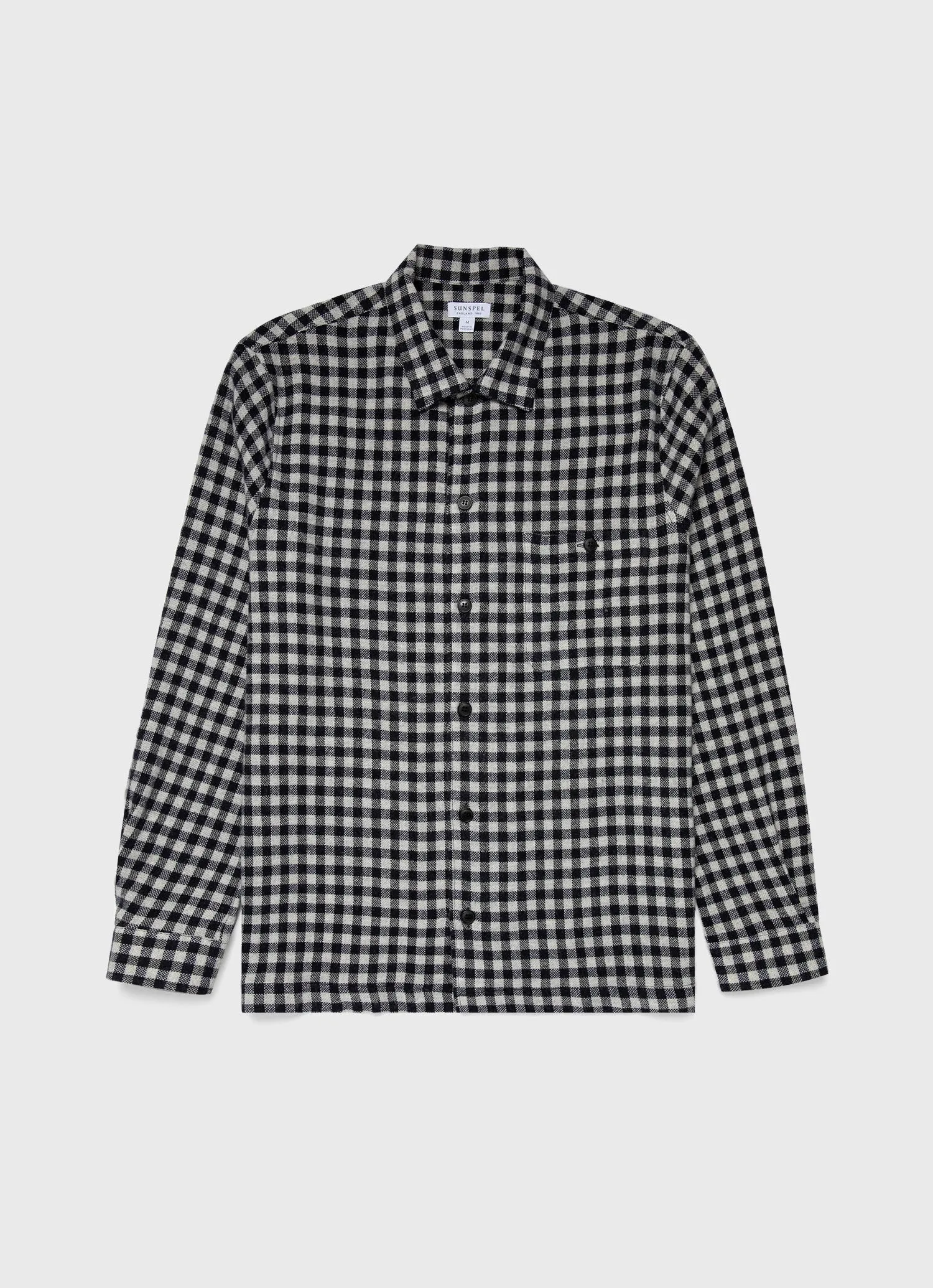 Men's Heavy Flannel Overshirt in Navy/Ecru Check sold by Sunspel