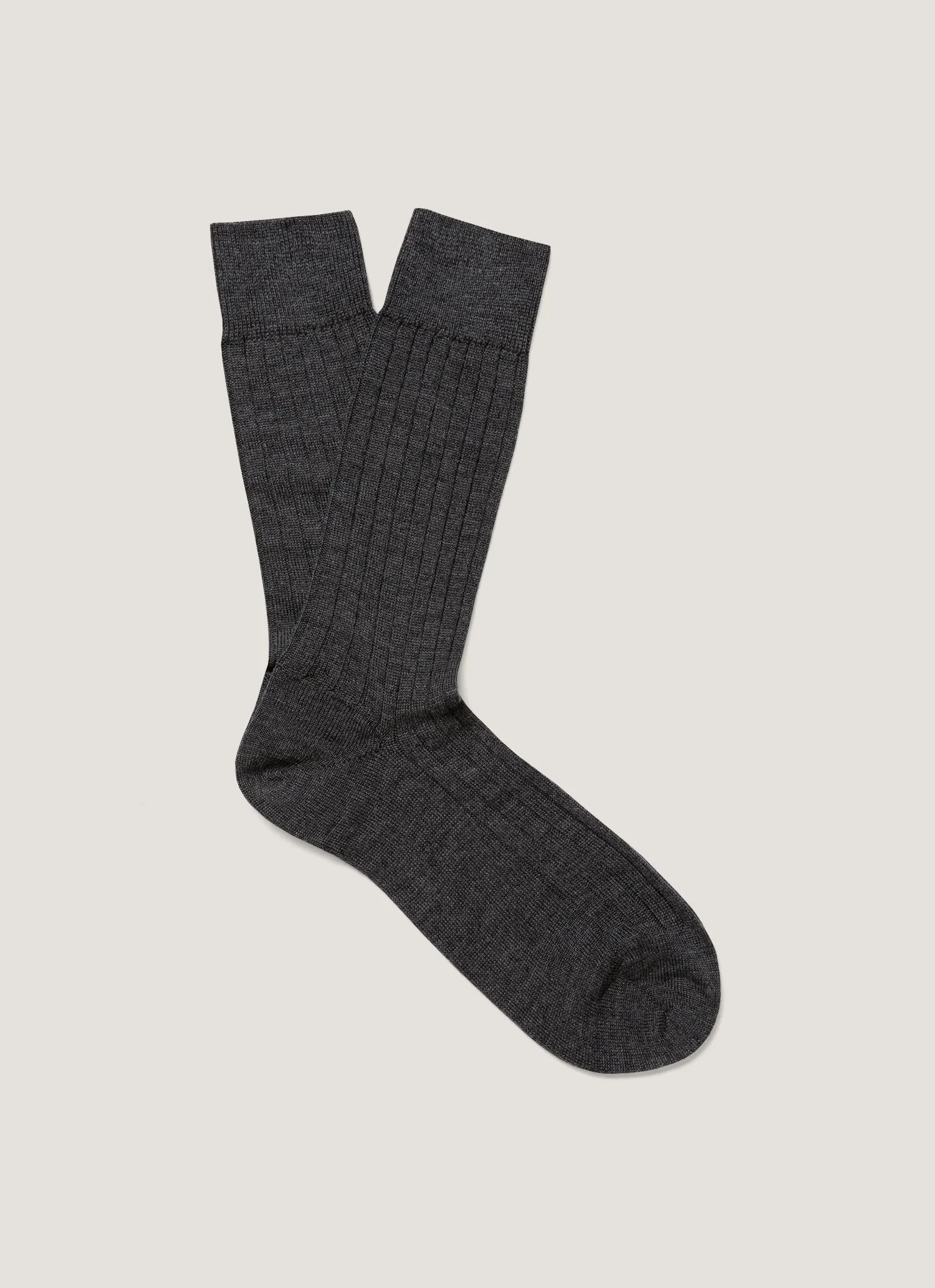 Men's Merino Wool Ribbed Socks in Charcoal Melange sold by Sunspel