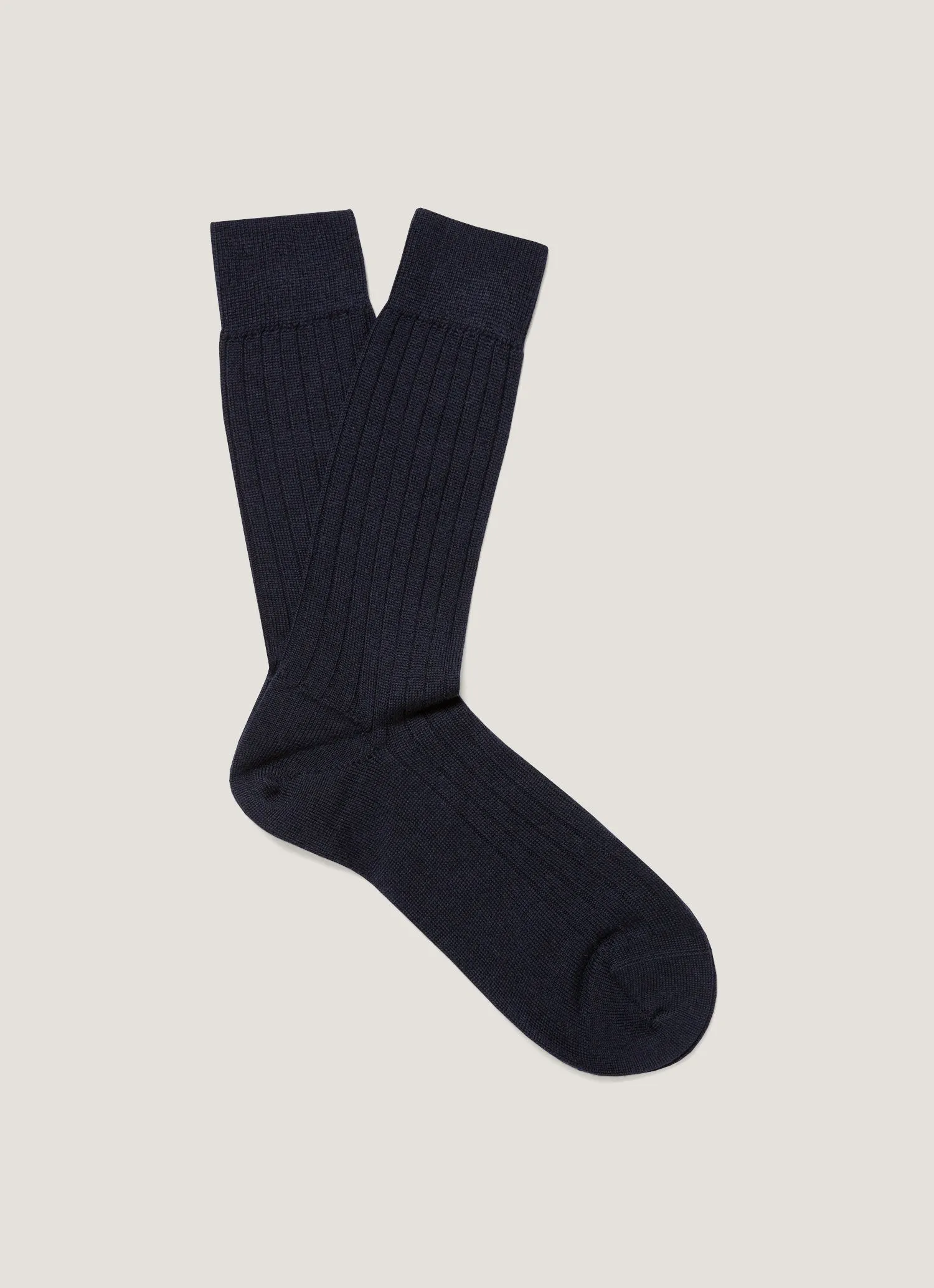 Men's Merino Wool Ribbed Socks in Navy sold by Sunspel