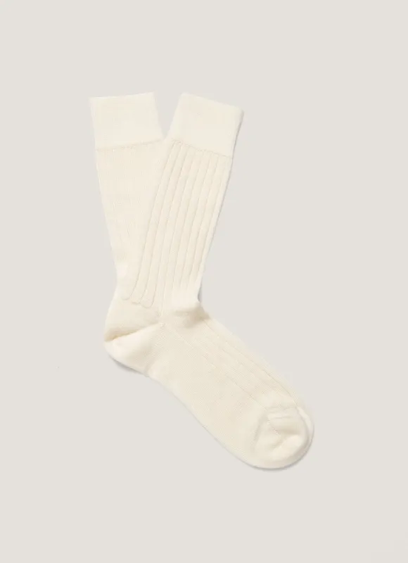 Men's Merino Wool Ribbed Socks in Archive White sold by Sunspel