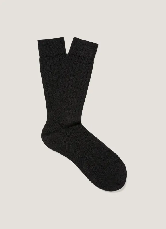 Men's Merino Wool Ribbed Socks in Black sold by Sunspel