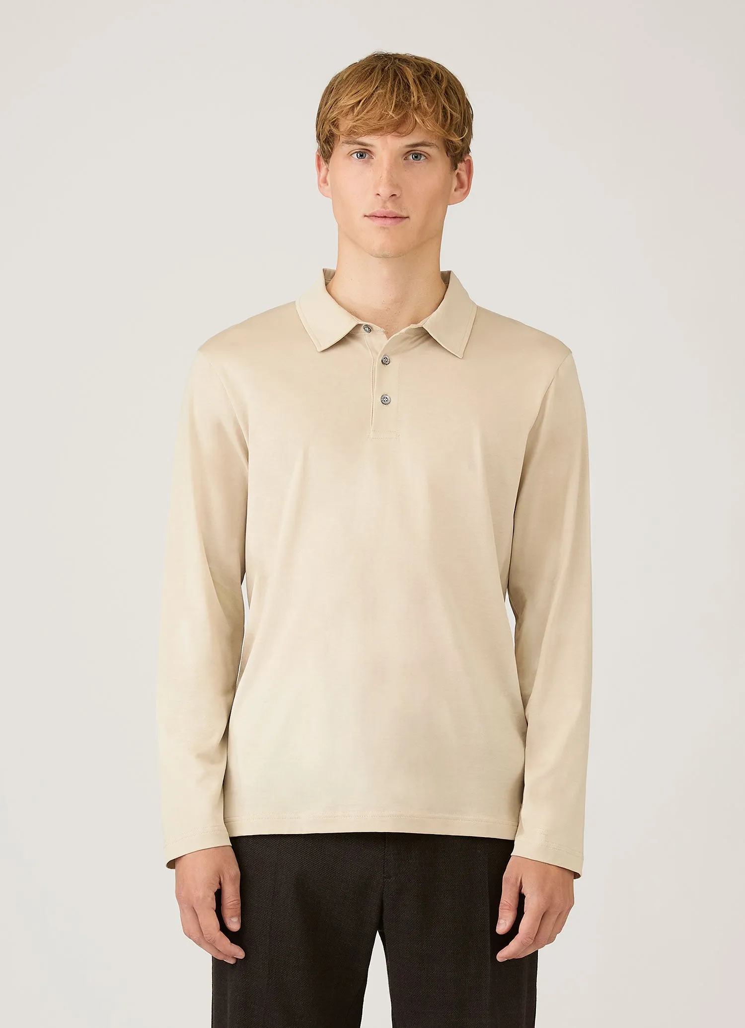 Men's Long Sleeve Classic Jersey Polo Shirt in Hazelwood sold by Sunspel product image thumbnail 2