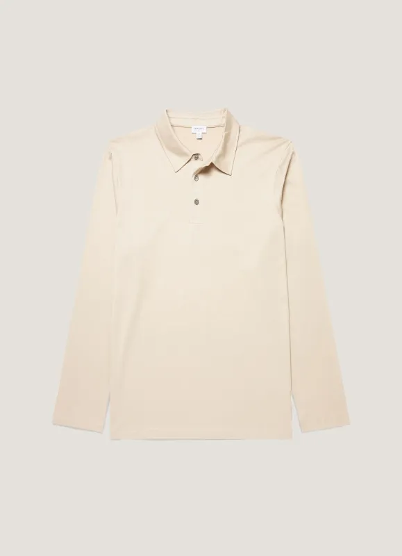 Men's Long Sleeve Classic Jersey Polo Shirt in Hazelwood sold by Sunspel