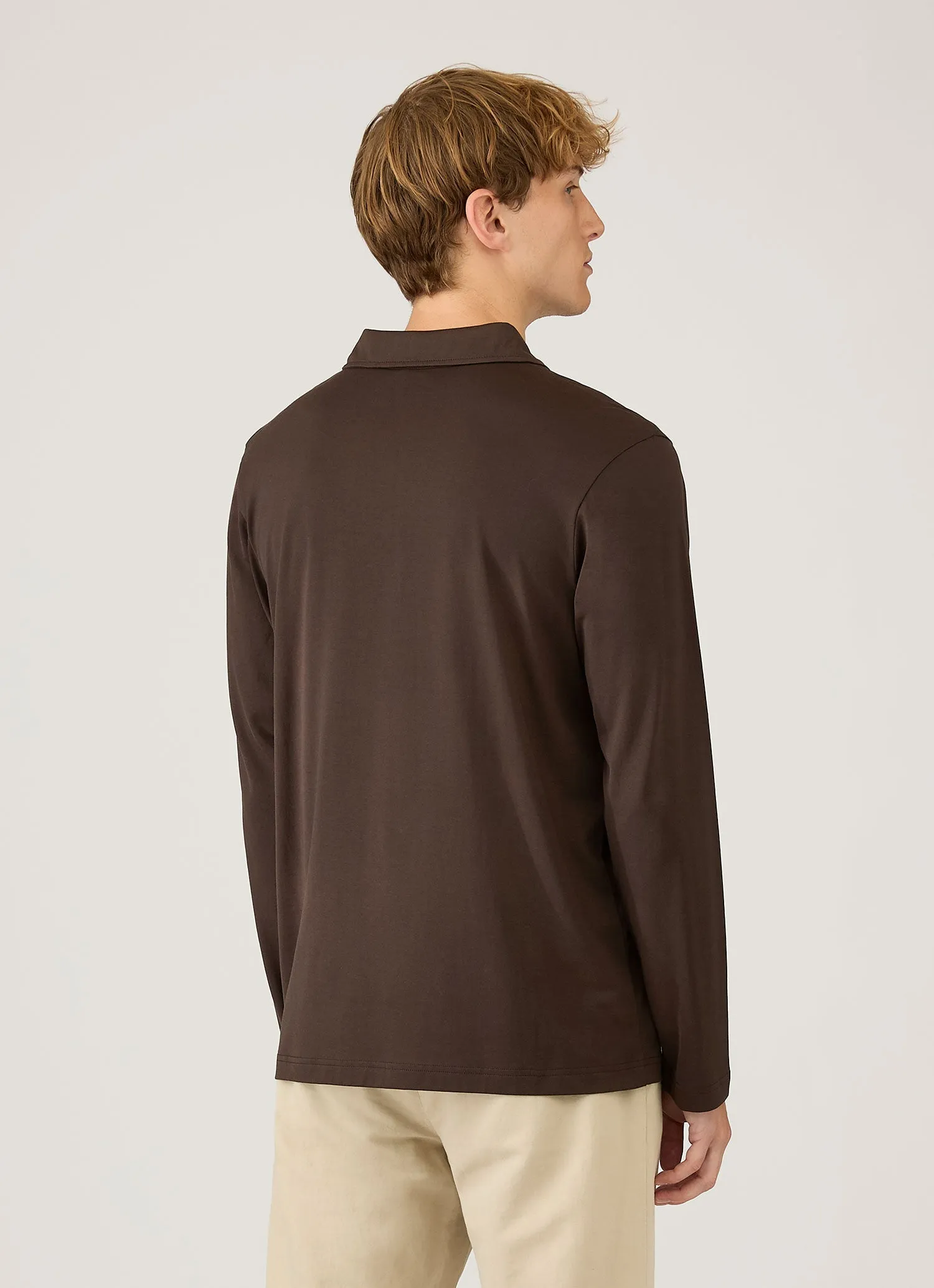 Men's Long Sleeve Classic Jersey Polo Shirt in Dark Chocolate sold by Sunspel product image thumbnail 5