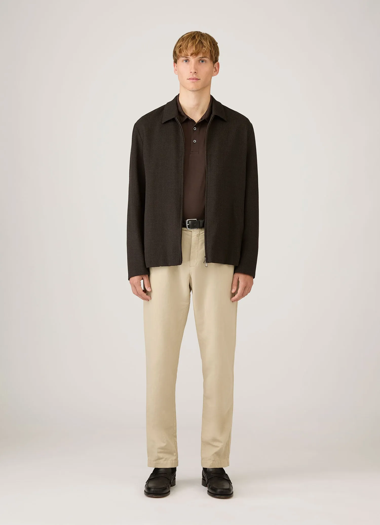 Men's Long Sleeve Classic Jersey Polo Shirt in Dark Chocolate sold by Sunspel product image thumbnail 3
