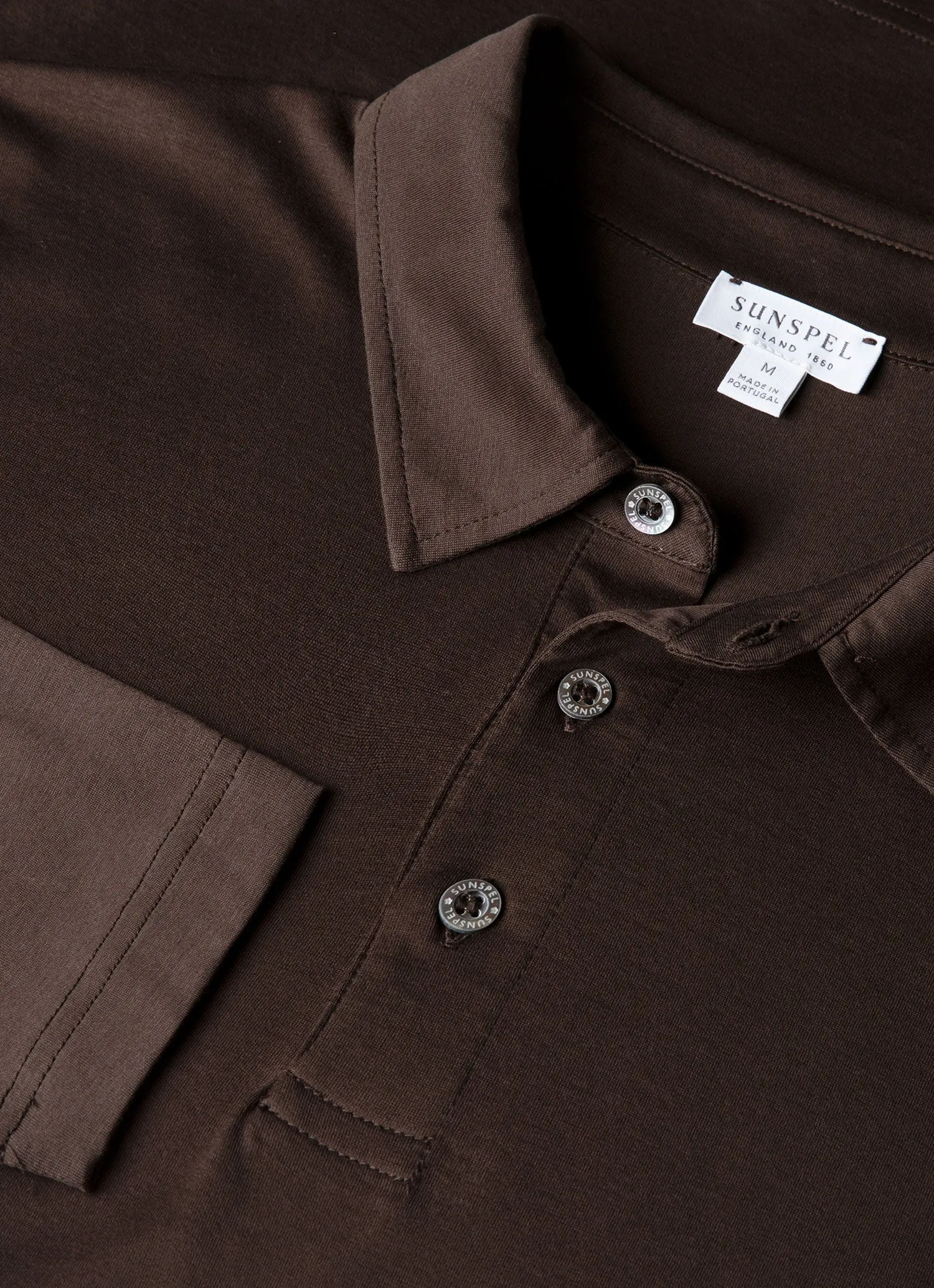 Men's Long Sleeve Classic Jersey Polo Shirt in Dark Chocolate sold by Sunspel product image thumbnail 4