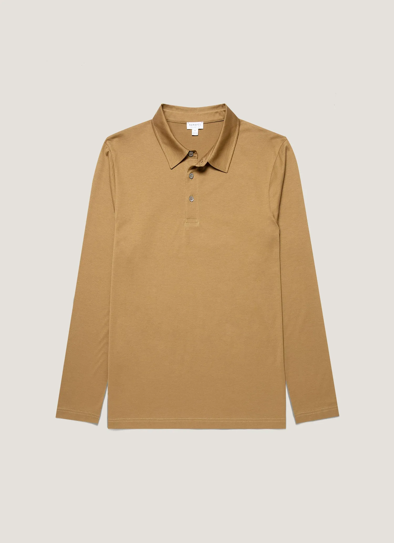 Men's Long Sleeve Classic Jersey Polo Shirt in Walnut sold by Sunspel