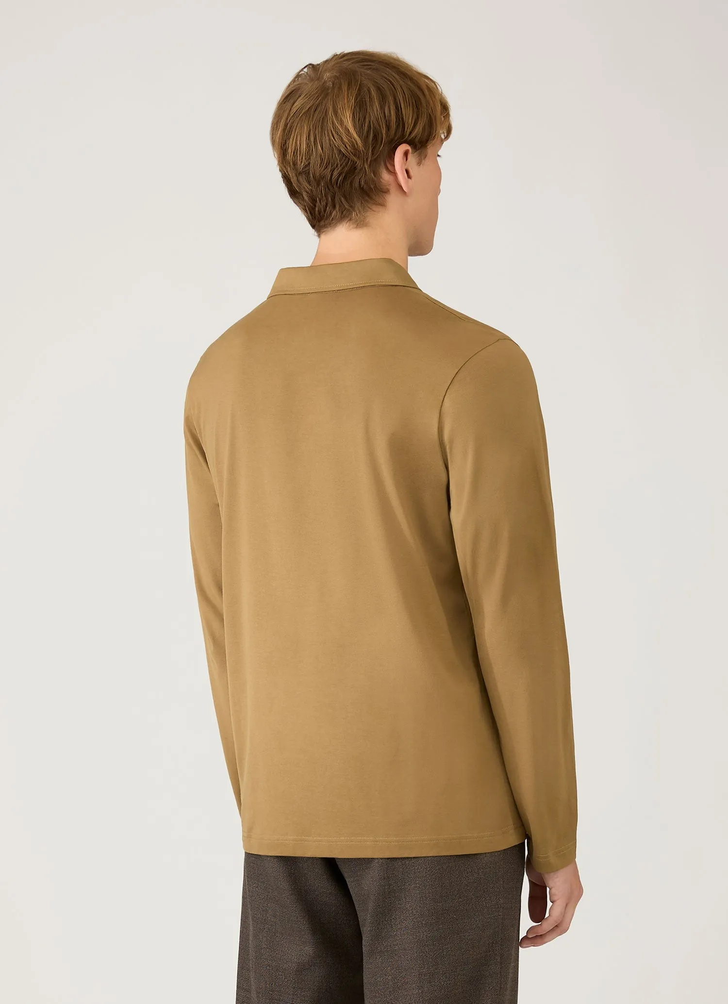 Men's Long Sleeve Classic Jersey Polo Shirt in Walnut sold by Sunspel product image thumbnail 5