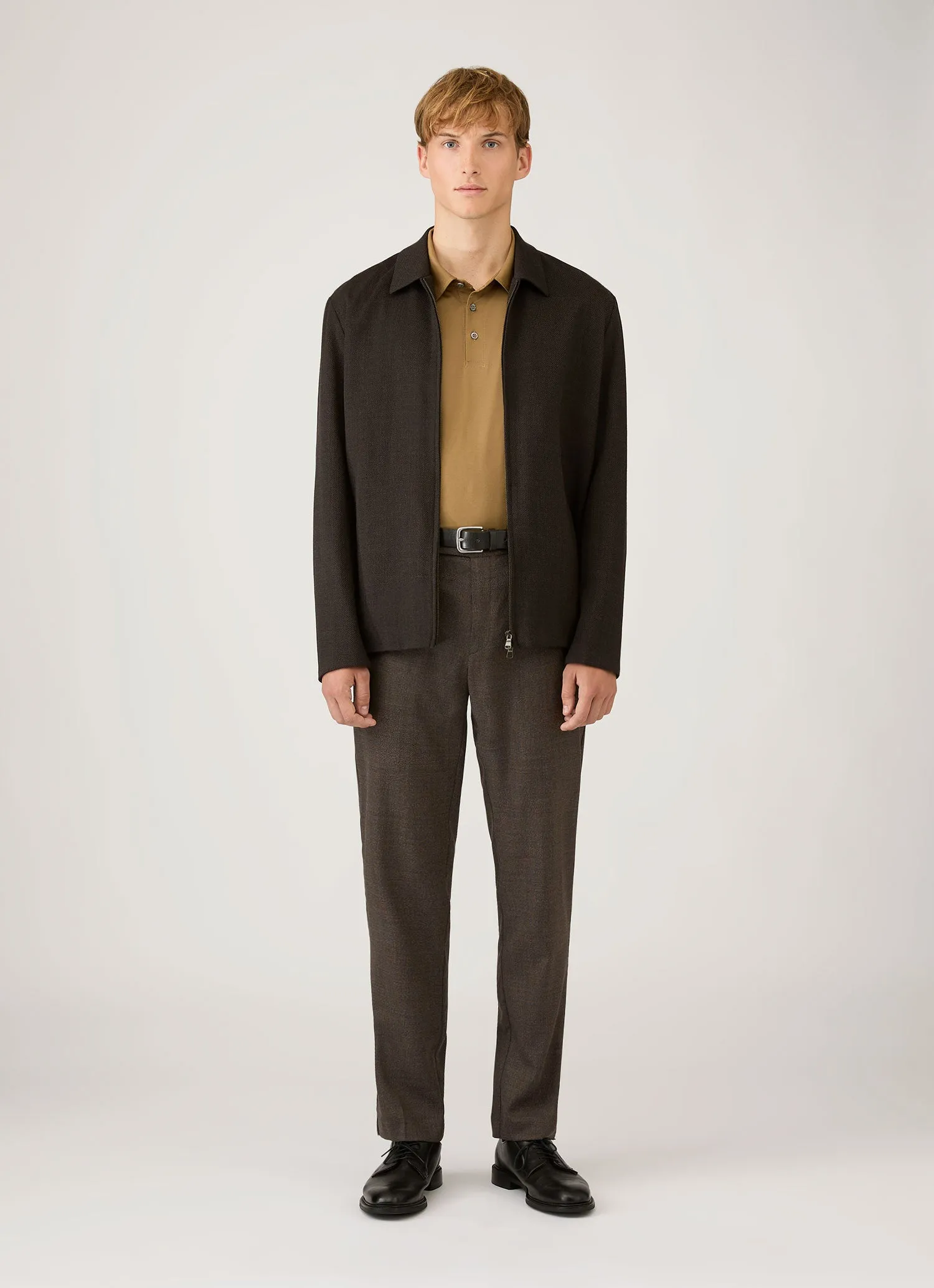 Men's Long Sleeve Classic Jersey Polo Shirt in Walnut sold by Sunspel product image thumbnail 3