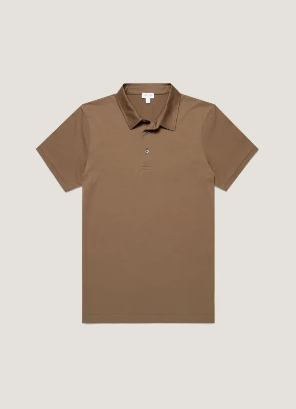 Men's Classic Jersey Polo Shirt in Dark Cedar sold by Sunspel