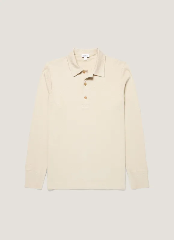 Men's Long Sleeve Cellulock Polo Shirt in Hazelwood sold by Sunspel