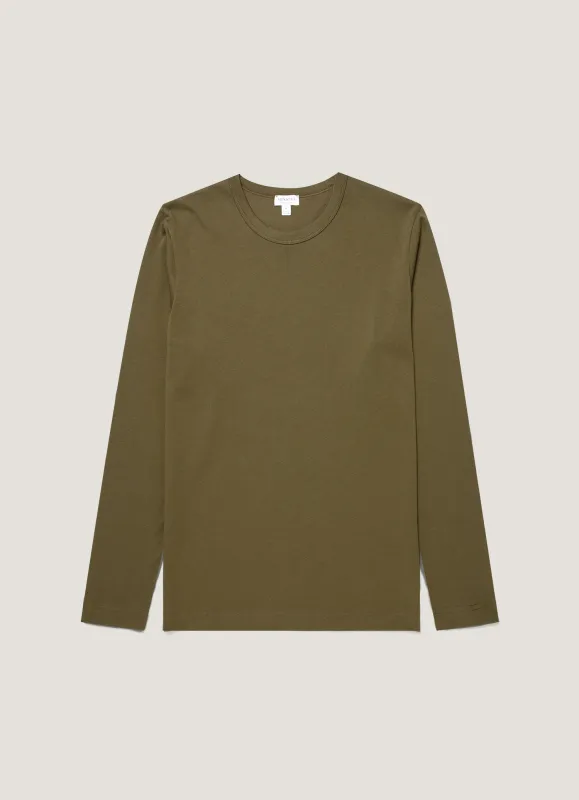 Men's Long Sleeve Heavyweight Jersey T-shirt in Deep Olive sold by Sunspel