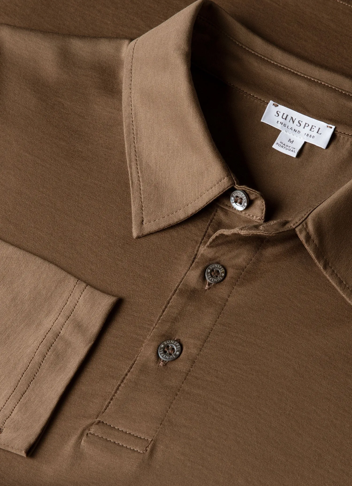 Men's Long Sleeve Classic Jersey Polo Shirt in Dark Cedar sold by Sunspel product image thumbnail 4
