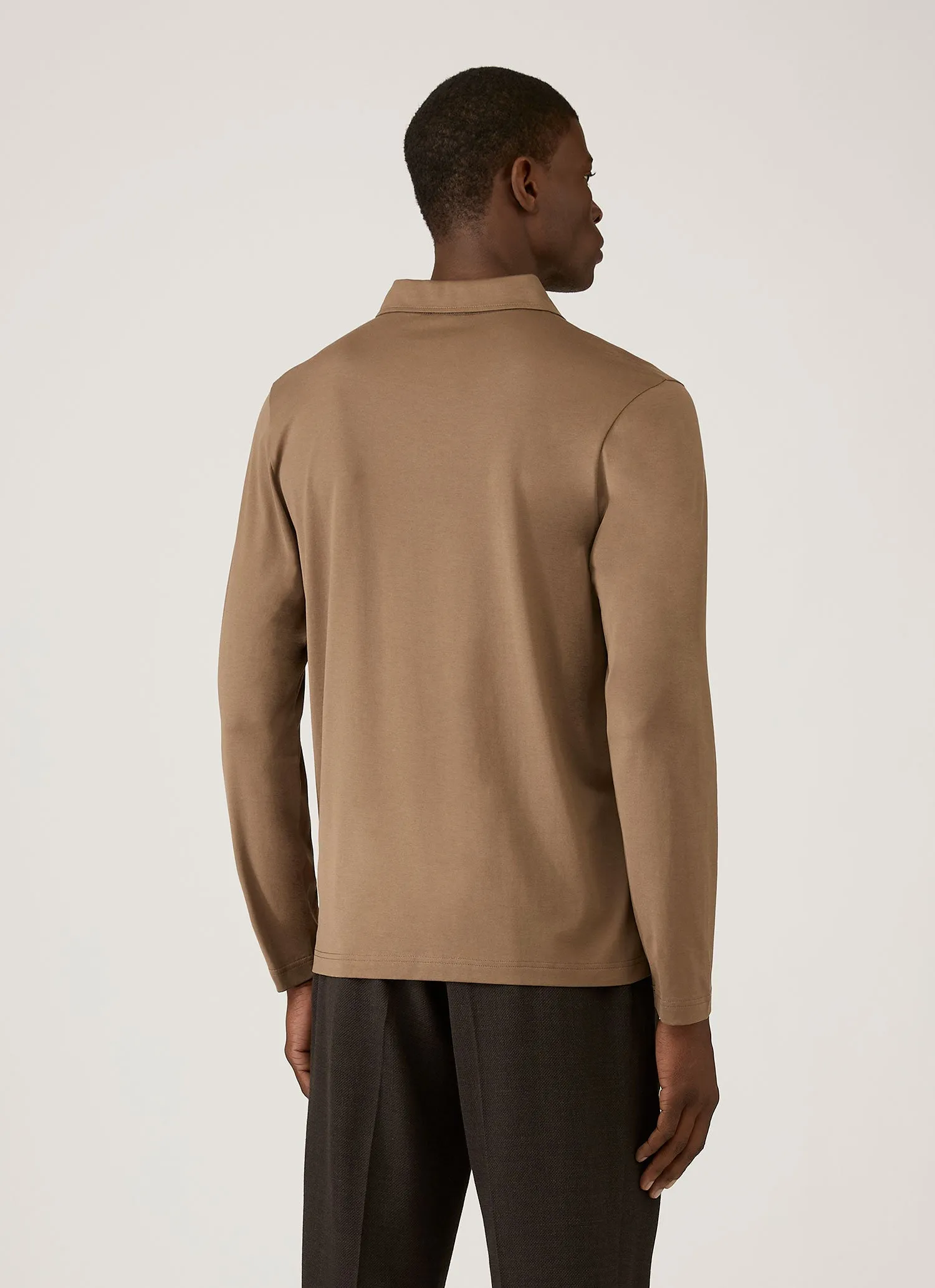 Men's Long Sleeve Classic Jersey Polo Shirt in Dark Cedar sold by Sunspel product image thumbnail 5
