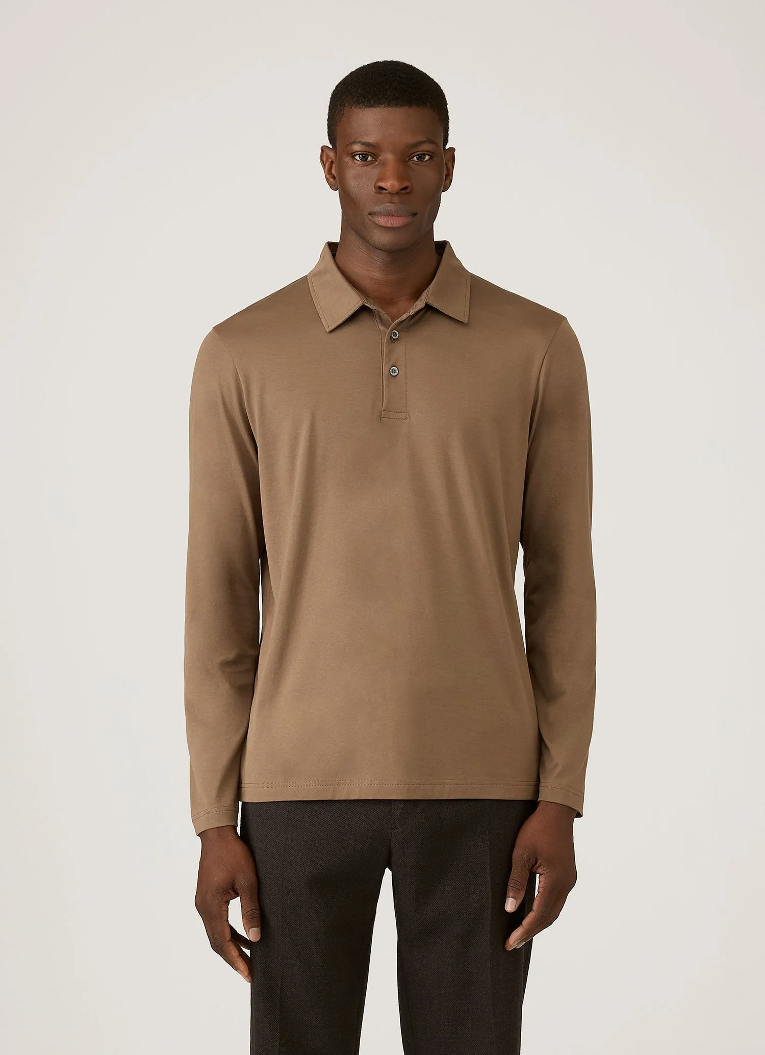 Men's Long Sleeve Classic Jersey Polo Shirt in Dark Cedar sold by Sunspel product image thumbnail 2