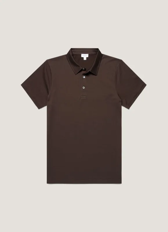 Men's Classic Jersey Polo Shirt in Dark Chocolate sold by Sunspel