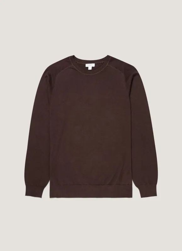 Men's Sea Island Cashmere Crew Neck Jumper in Dark Chocolate sold by Sunspel