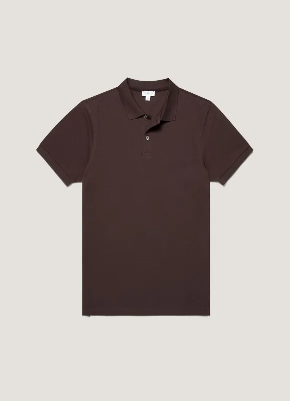 Men's Piqué Polo Shirt in Dark Chocolate sold by Sunspel