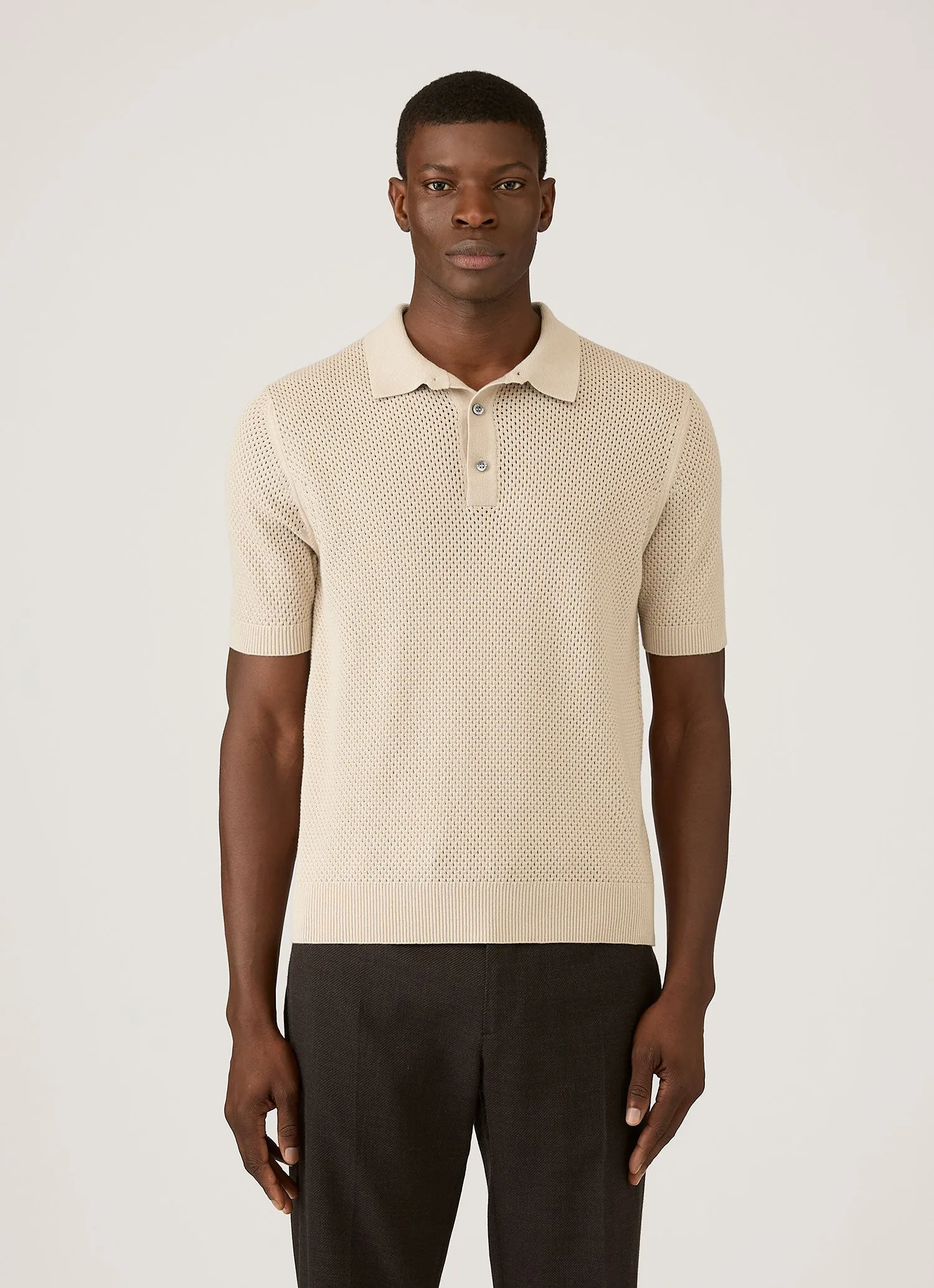 Men's Cotton Mesh Polo Shirt in Hazelwood sold by Sunspel product image thumbnail 2