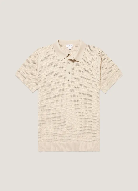 Men's Cotton Mesh Polo in Hazelwood sold by Sunspel