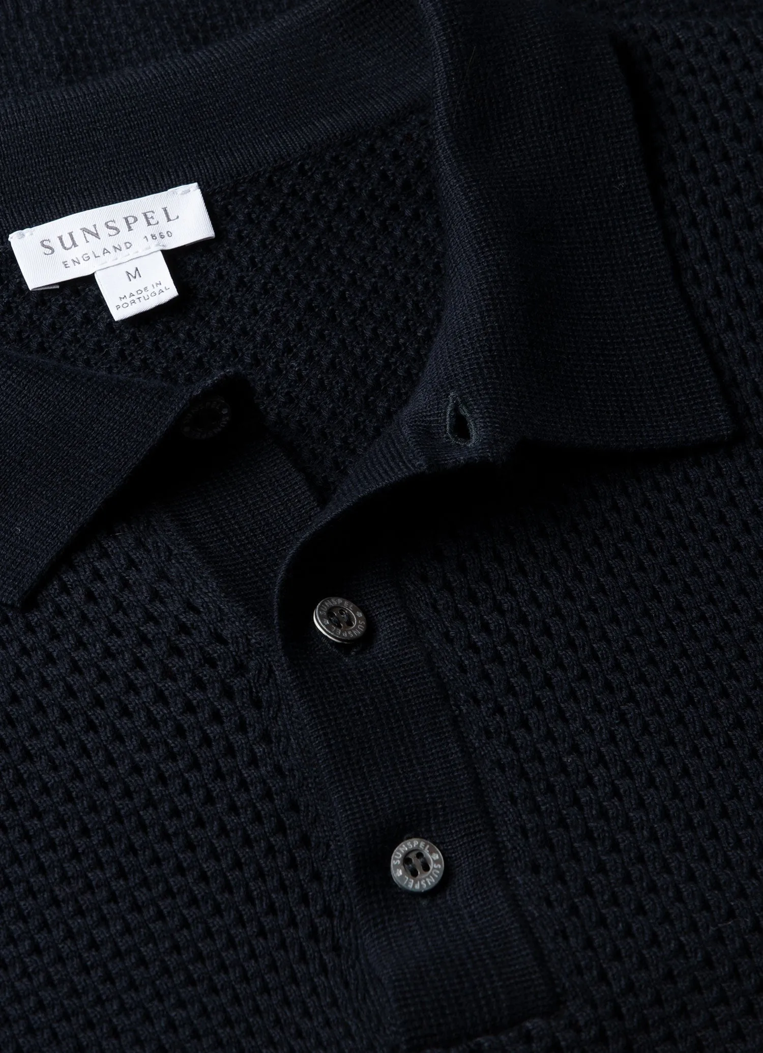 Men's Cotton Mesh Polo Shirt in Navy sold by Sunspel product image thumbnail 4