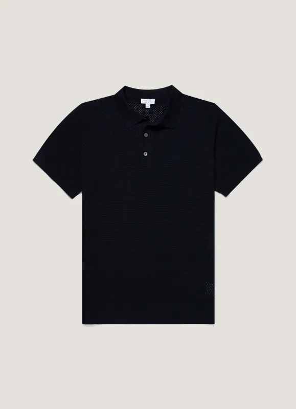 Men's Cotton Mesh Polo in Navy sold by Sunspel