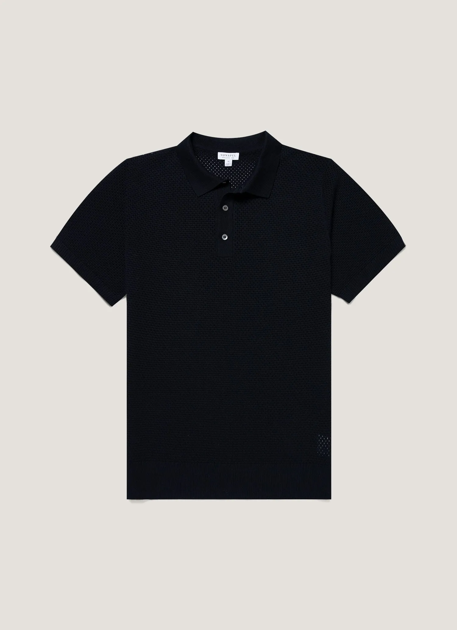 Men's Cotton Mesh Polo Shirt in Navy sold by Sunspel