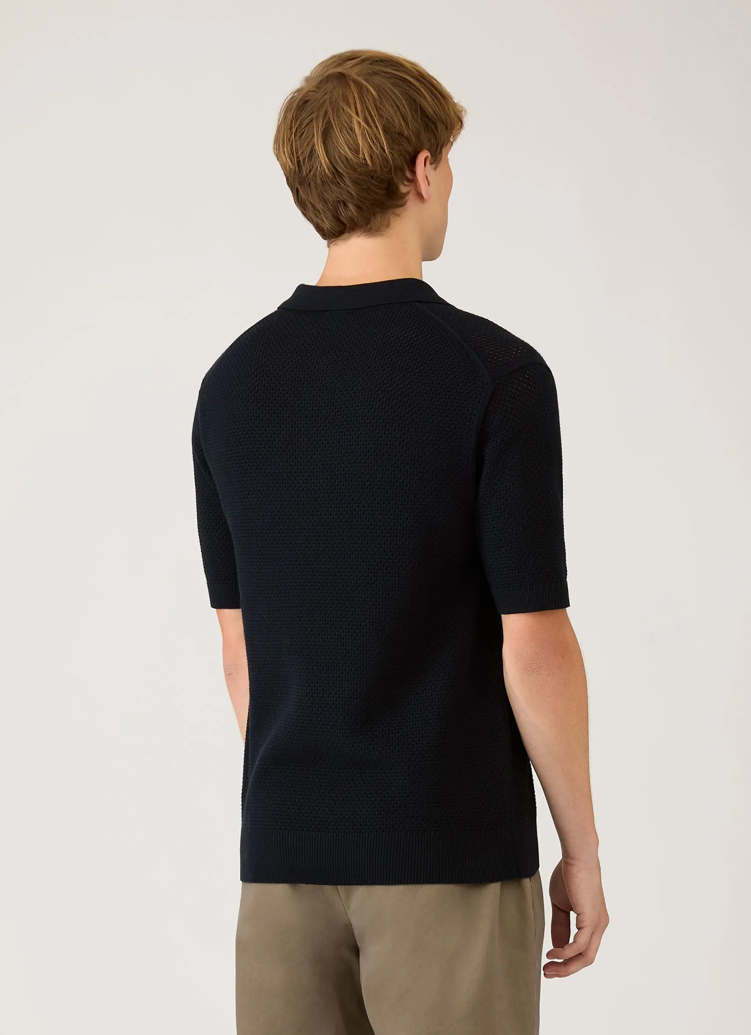 Men's Cotton Mesh Polo Shirt in Navy sold by Sunspel product image thumbnail 5