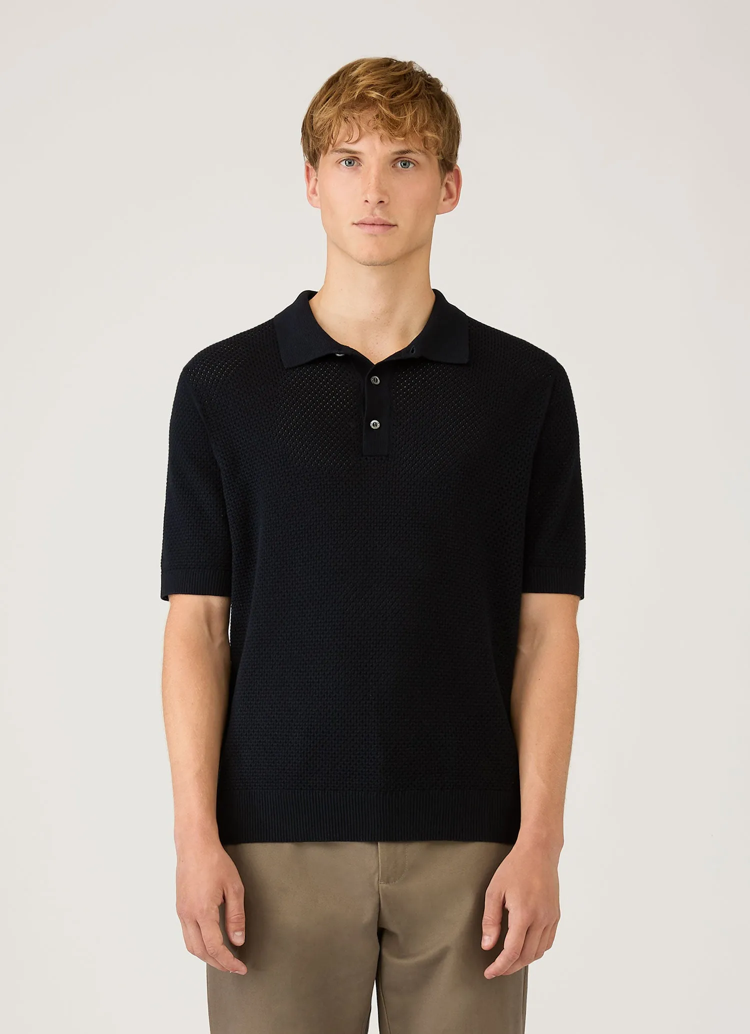 Men's Cotton Mesh Polo Shirt in Navy sold by Sunspel product image thumbnail 2