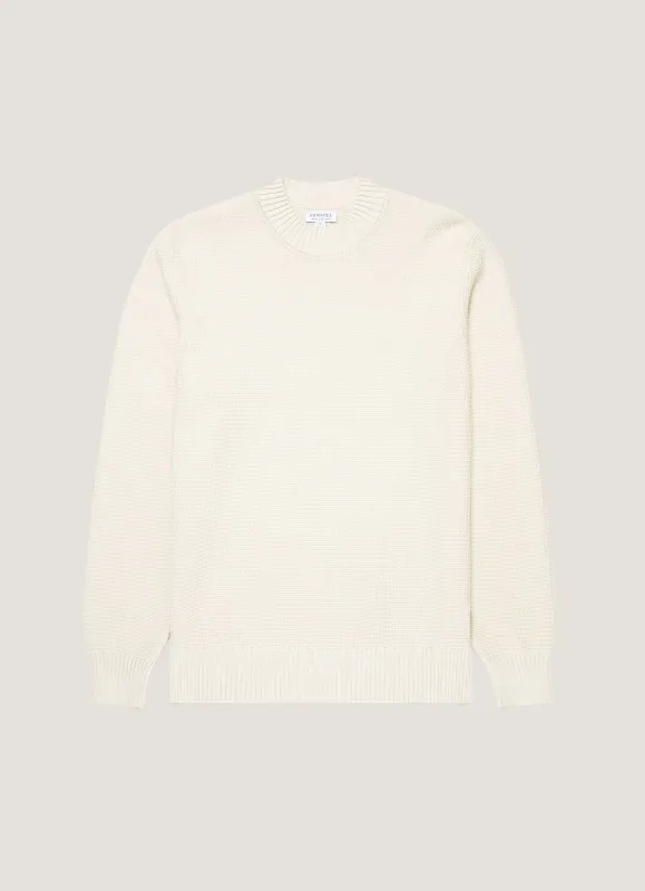 Men's Cotton Crew Neck Jumper in Ecru sold by Sunspel