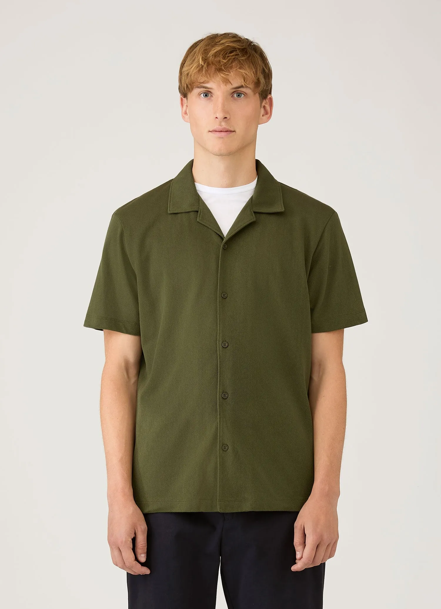 Men's Riviera Camp Collar Shirt in Deep Olive sold by Sunspel product image thumbnail 2