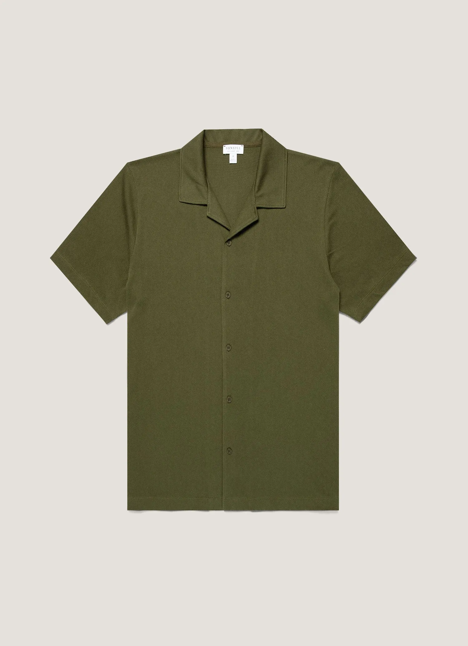 Men's Riviera Camp Collar Shirt in Deep Olive sold by Sunspel