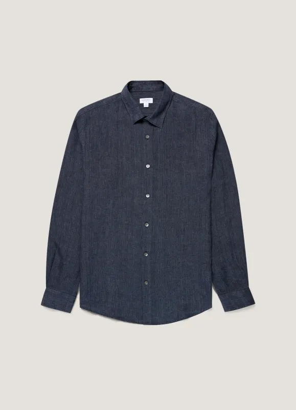 Men's Linen Shirt in Navy Melange sold by Sunspel
